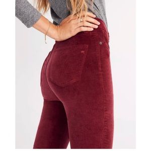 [Madewell] 10" High-Rise Skinny Jeans: Stretch Velvet Edition Maroon 30